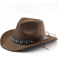 Cappello da cowboy western in finta pelle scamosciata marrone con perline etniche - M (56-58cm) / caffè