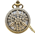 Vintage bronze quartz pocket watch with intricate floral hollow carvings and chain - Bronze - Hollow Nature Pattern