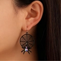Gothic spider web dangle earrings with iridescent rhinestones in black alloy finish - Black Spider Web (Black 1806)