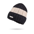 Gorro de punto de invierno a rayas blancas y negras con parche de logo Fashion y textura acanalada - Negro