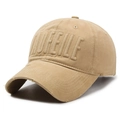 Khaki distressed baseball cap with 3D MOFEILE embroidery and vintage frayed brim - Adjustable / Deep Beige