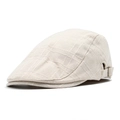 Béret plat en coton lin beige avec texture rayée et boucle métallique réglable - M(56-58cm) / Beige