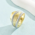 Macro shot of 18K two-tone ring showing polished gold center and silver rope texture - Adjustable Open / Gold & Silver Two-Tone - Industrial Texture