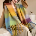 Écharpe à carreaux dégradés avec franges en tissu doux imitation cachemire - 17# Multicolore Dégradé à Carreaux