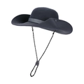 Dark grey wide-brim sun hat with breathable mesh crown and adjustable chin strap - Gray