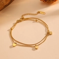 Double-layered 18K gold plated stainless steel heart charm bracelet with snake and bead chain - Double Layer Snake and Bead Chain with Heart Pendant / Gold