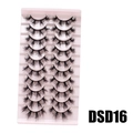 10 pairs of DSD16 thick curly false eyelashes in black set on white tray - DSD16 (Pink)