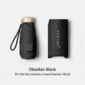 Obsidian black mini 5-fold flat sun umbrella, UPF 50+ portable folding rain gear 18cm - 5-Fold Flat Umbrella / 6 Ribs (18cm) / Black