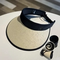 Beige and black open top sun hat with large brim and foldable design for storage - G Logo Rollable / Beige Black Trim
