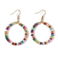 Bohemian gold hoop earrings featuring multi-color semi-precious beads for women - Rainbow Beaded Hoop