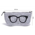 Gray felt glasses pouch with black zipper and dimension marks 18.5cm by 9cm - Black
