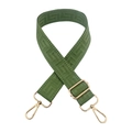 Close-up of adjustable olive green 3.8cm wide jacquard bag strap with geometric pattern - Grass Green / Silver Clasp