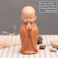 Zen Monk Buddha car ornament in brown robe praying pose with prayer beads detail - Bowing Prayer (Medium Size)