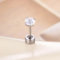 Silver 4mm firework cut zircon stud earring with polished flat back for cartilage - 4mm Zircon + Screw Back / White (Single Piece)