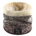 Winter double-layer neck warmer with beige and brown knit and soft fleece lining - Beige