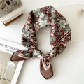 Floral cotton linen square scarf in dark brown with elegant small flower pattern - 55cm / Beauty Pine Plum Coffee