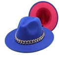 Blue and pink two-tone fedora hat detail with chunky gold acrylic chain decoration - Royal Blue and Rose Red