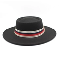 Classic black wide brim wool fedora hat with vintage Greek key pattern ribbon trim - Black