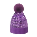 Gorro de punto morado de invierno para mujer con acabado láser metálico y pompón a juego - M(56-58cm) / Morado