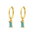 Gold-plated 925 silver hoop earrings with rectangular turquoise-colored stone pendants - Rectangular Pendant Style (Model F) / Gold