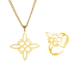 Golden stainless steel jewelry set featuring a Celtic knot necklace and adjustable open ring - Set 6 (Necklace+Ring) / Gold