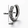 Macro detail of vintage silver stainless steel hoop earring with embossed textures - Gothic Embossed Style (S121)