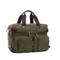 Maletín de lona verde oscuro para negocios con diseño multibolsillo y detalles de cuero - Grande / Verde Militar