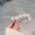 Elegant gold hair clip with delicate pink cherry blossoms and pearl accents - Pink Cherry Blossom Pearl Hair Clip