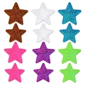 Close-up of colorful glitter star-shaped sequin patches in six various vibrant shades - 12 Laser Stars Large and Small Sizes