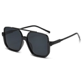 Lunettes de soleil carrées rétro noires surdimensionnées avec double pont en métal - Monture Noire Verres Noir Gris