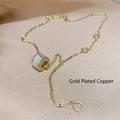 Elegant gold-plated necklace with white opal cylinder pendant and pavé diamond details - Gold Waist Shape (2# Necklace)