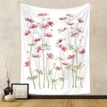Detailed view of floral wall tapestry with pink cosmos flowers in a modern room setting - Gt827-3 / 73*95CM (Cross-border Brushed)