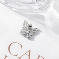 Exquisite silver hollow butterfly pendant with sparkling cubic zirconia for jewelry DIY - Pave Butterfly with Pinch Bail / White Silver Plated