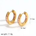 Gold plated hoop earrings with pink zircons measuring 19.5mm x 20.5mm on white background - Gold Base Pink Zircon (TE60203-G-PK)