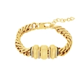 Mens hip hop gold plated cuban link bracelet with crystals and lobster clasp closure - 1 Gold Bead + 2 Gold Spacers Cuban Bracelet