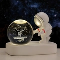Astronaut night light with 3D crystal ball laser engraved deer and starry base - Sphere / Deer Companion (Natural Light)