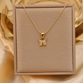 Close-up of 18K gold plated titanium necklace with zircon-encrusted butterfly pendant - Gold + White (Bead Chain)