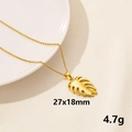 18K gold plated stainless steel necklace with a Monstera leaf pendant of 27x18mm - Gold - Monstera Leaf Type