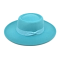 Classic turquoise wool felt wide brim fedora hat with matching ribbon and bow detailing - M (56-58cm) / Lake Blue
