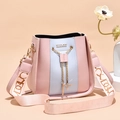 Chic pink and blue color-block bucket bag with gold chain and canvas strap - Pink and Blue