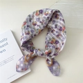 Purple floral and plaid cotton linen square scarf tied in a stylish knot design - 58*58cm / 8 Stripe Base-Mallow Purple