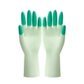 Light green long household rubber gloves with dark green anti-slip textured palms and fingers - M (55-70kg) / Bright Light Green / Thickened Material