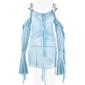 Dettaglio di mini abito trasparente azzurro con polsini a balze e design arricciato - S / Blu
