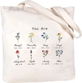Cream canvas tote bag featuring watercolor floral prints and inspirational bible verses - You Are Bible Text