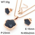 Rose gold stainless steel jewelry set with black clover charms and long tassels - Short Stud 2-Piece Set / Rose Gold