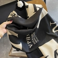 Elegant black and white knit cashmere-feel shawl with letter print and fringe - Black Letter Print(10210)