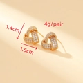 S925 silver needle heart stud earrings with 14K gold plating and white zircons - Gold Geometric Interwoven Style