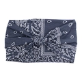 Detail of navy blue Paisley print wide headband with twisted knot design and elastic texture - Dark Gray Paisley