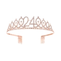 Roségoldene Geburtstags-Tiara mit Kristall-Strasssteinen und Nummer 24 mit Haarkämmen - 24 Jahre alt
