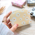 Mini floral daisy print coin purse in synthetic leather with various pastel colors - Yellow